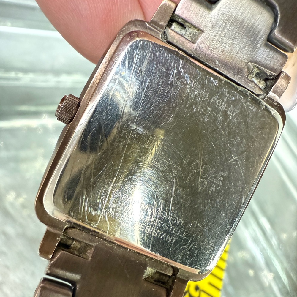 KENNETH COLE Rectangular Silver Watch with Brown Strap - Picture 5 of 7